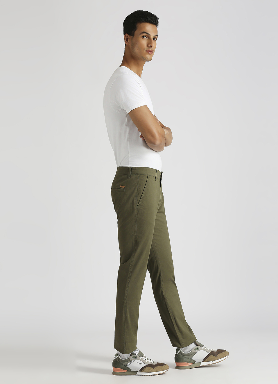 Men Green Mid Rise Stretch Chinos, , large image number 5