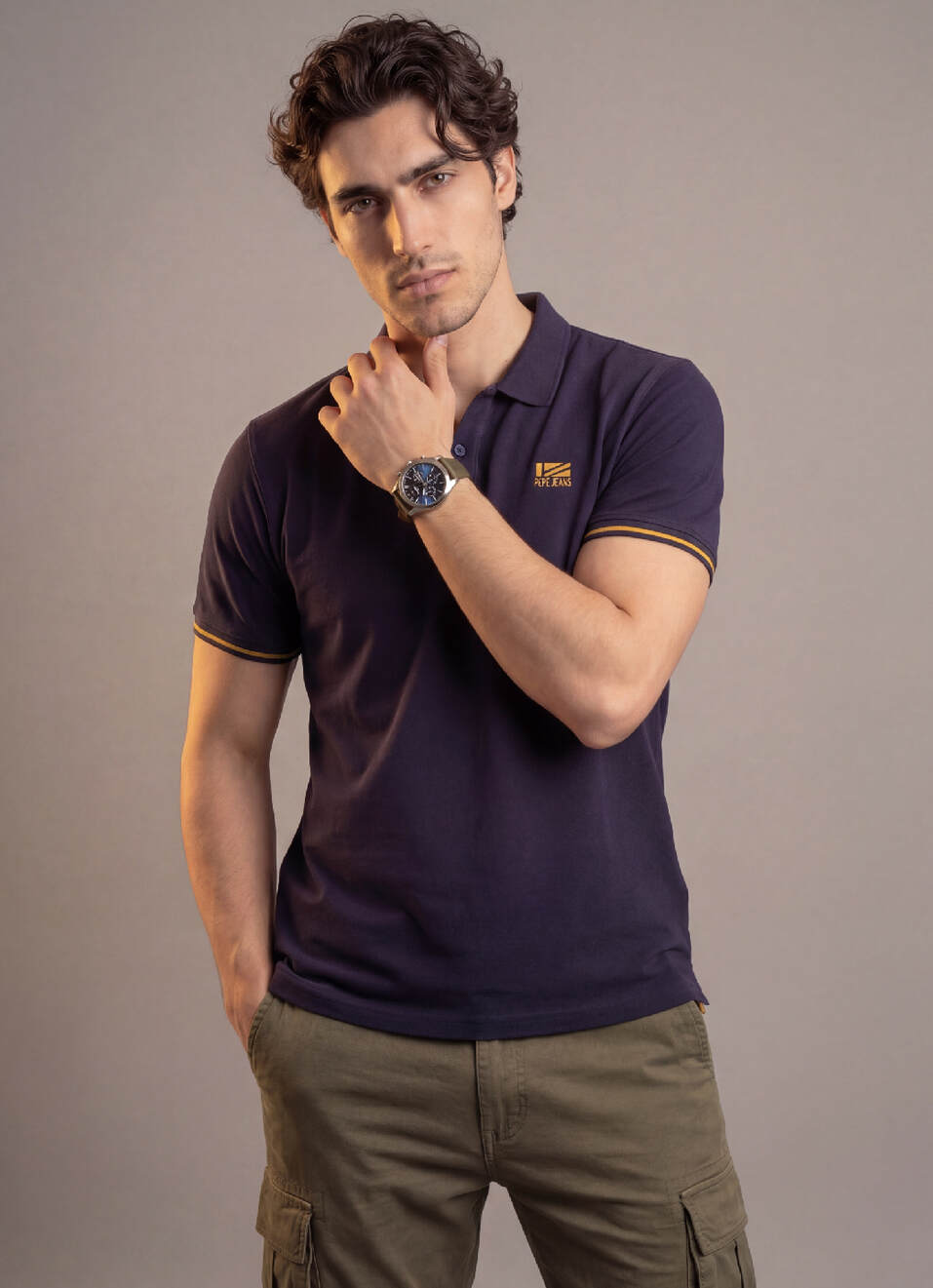 Men Navy Solid Short Sleeves Polo, , large image number 6