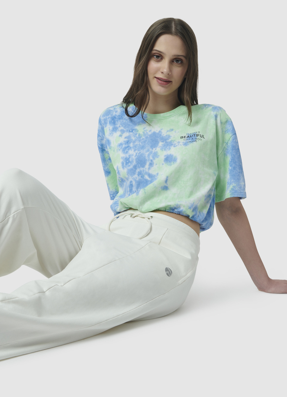 Elasticated Hem Tie & Dye Print T-shirt, , large image number 0