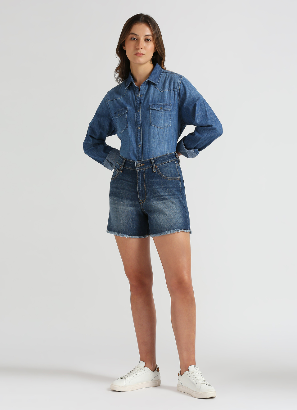 Blue High Waist Denim Shorts, , large image number 5