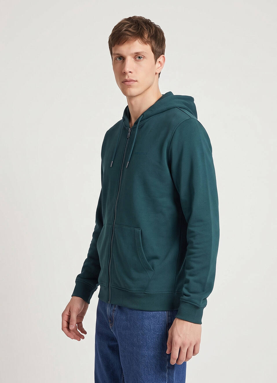 Men Green Solid Full Sleeve Hoodie, , large image number 3