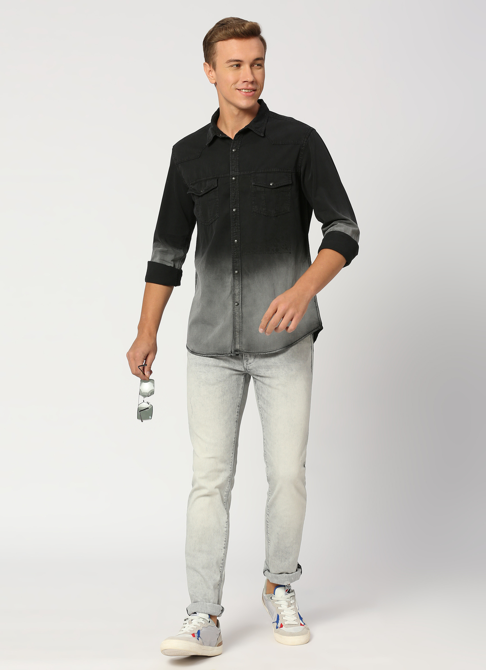 Finn Ls Printed Ombre Denim Shirt, , large image number 5