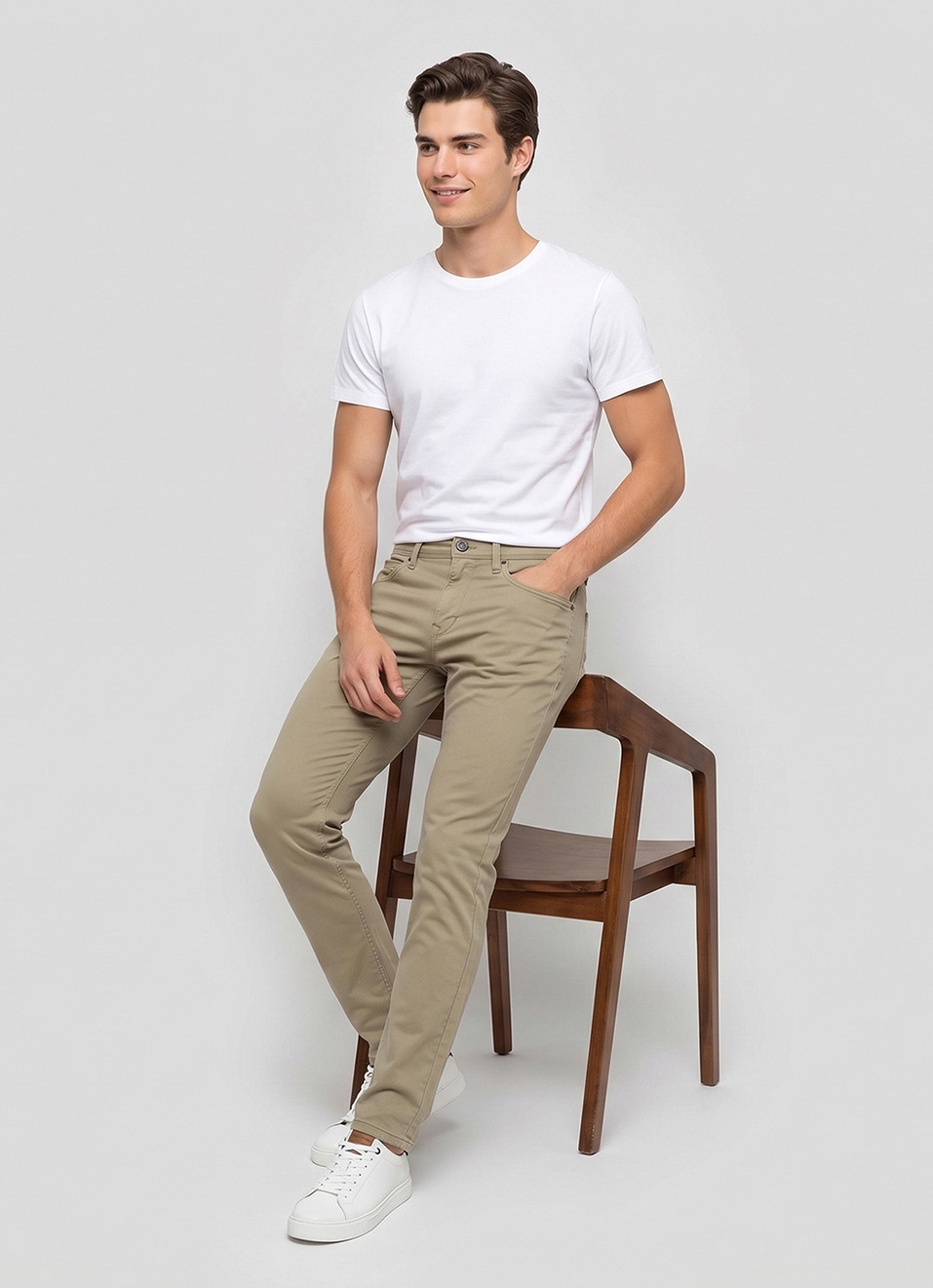 Men Khaki Slim Fit Stretchable Jeans, , large image number 1