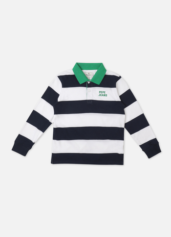 Boys Blue Stripe Full Sleeve Polo