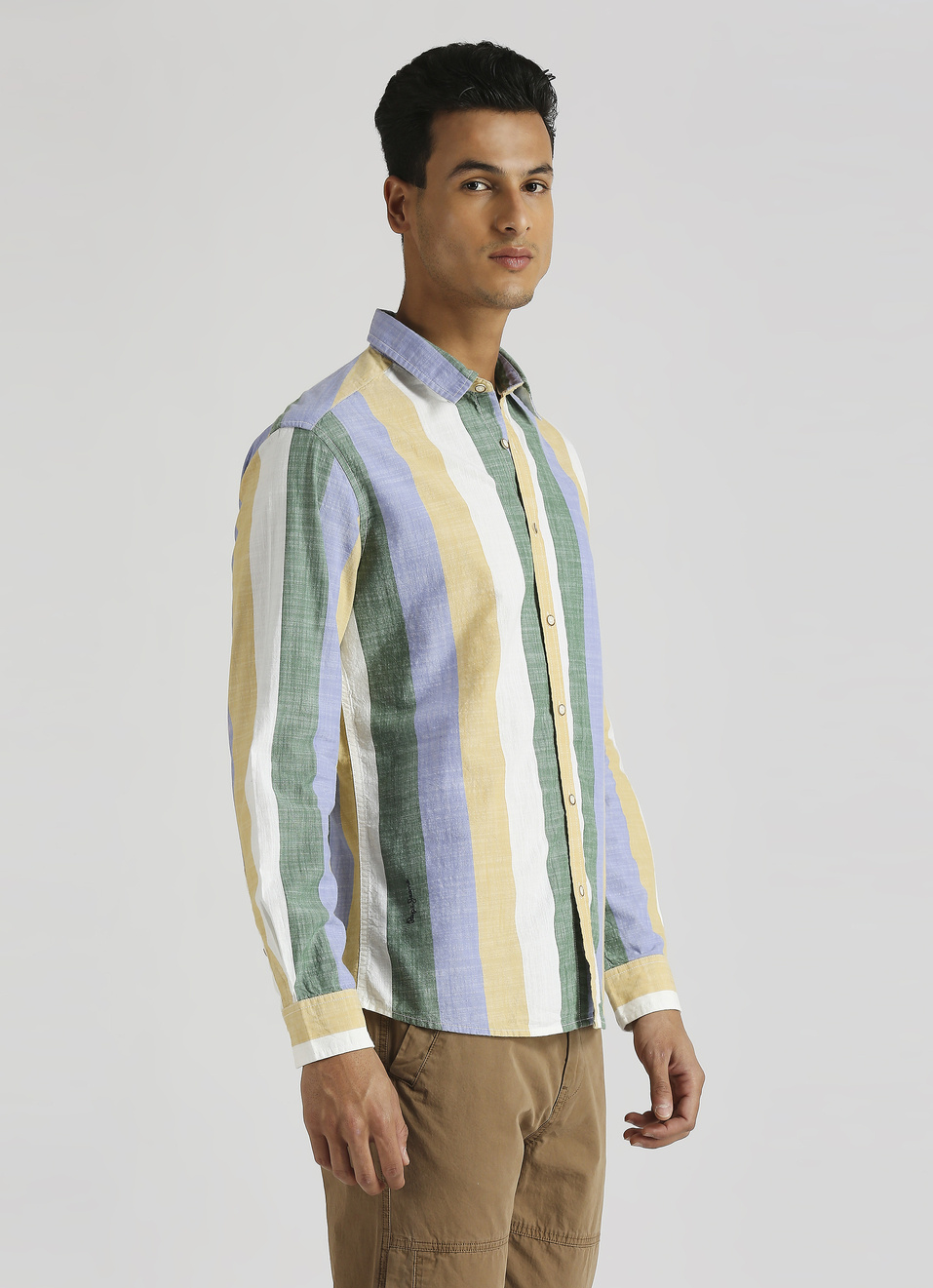 Yellow Broad Stripes Long Sleeve Shirt, , large image number 3