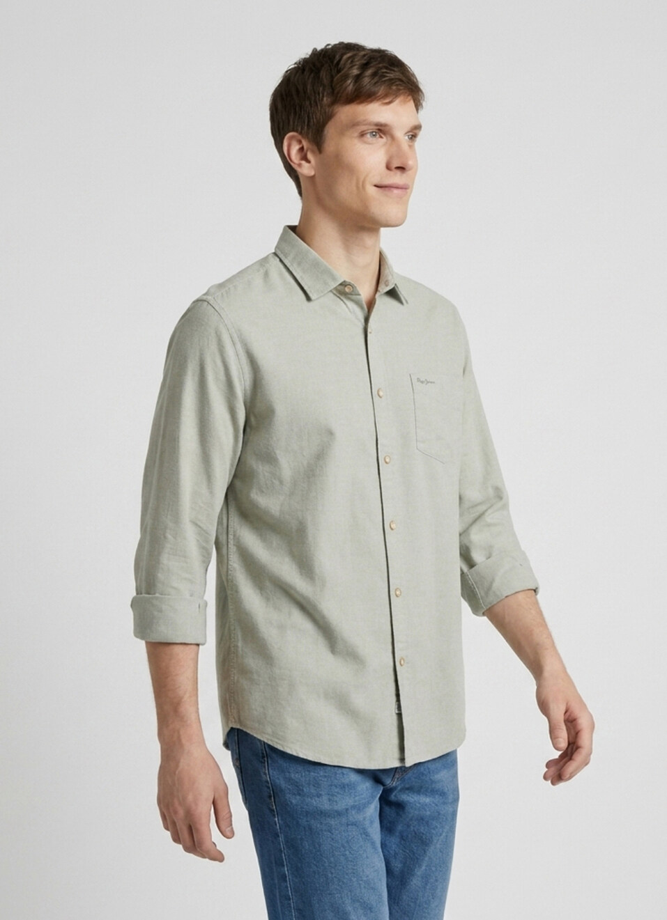 Men Olive Green Solid Oxford Long Sleeve Shirt, , large image number 3