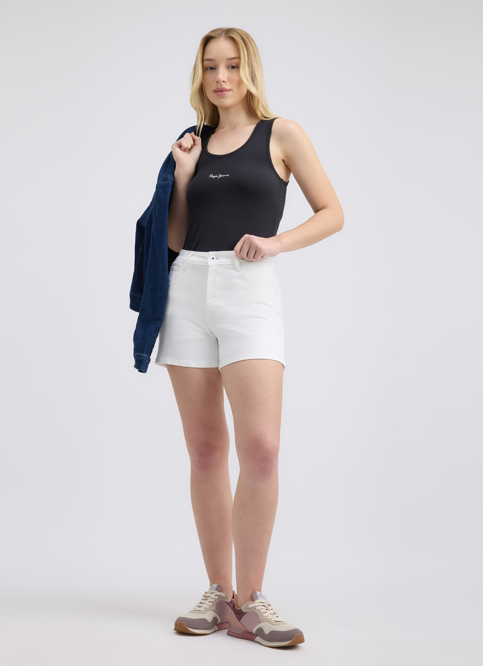 Women White High Rise Stretch Denim Shorts, , large image number 0