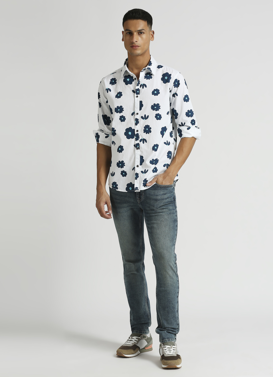 White All Over Printed Long Sleeve Shirt, , large image number 3