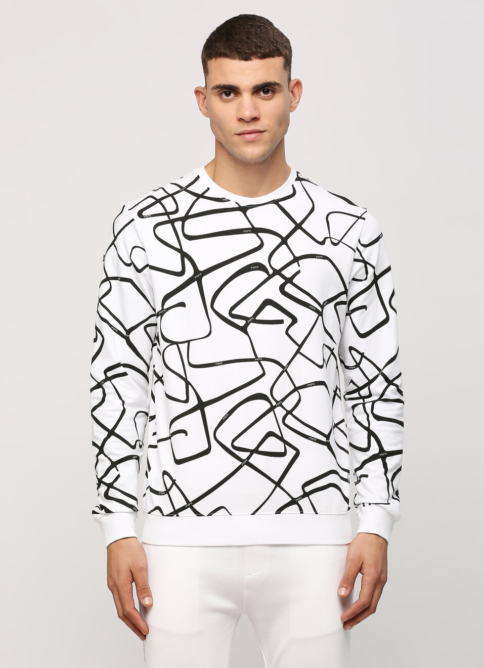White All Over Printed Long Sleeve Stretch Sweatshirt, , large image number 1