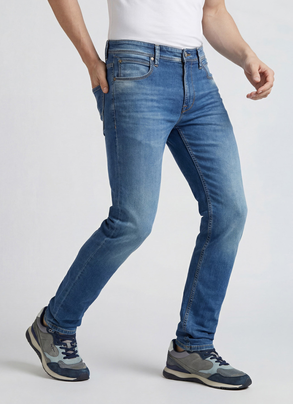 Vapour Blue Mid Rise Powerflex Jeans, , large image number 0