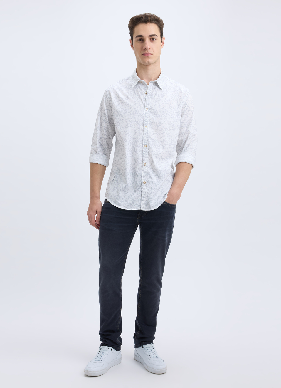 Men White Floral Print Full Sleeve Shirt, , large image number 5