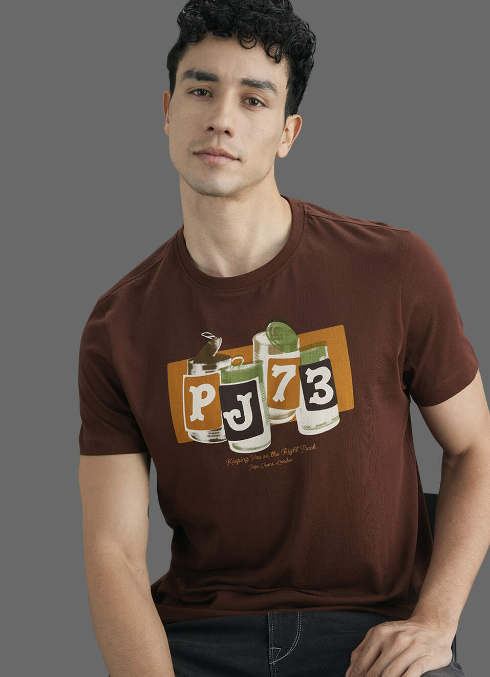 Men Brown Printed Slim Fit Short Sleeve T-shirt, , large image number 0