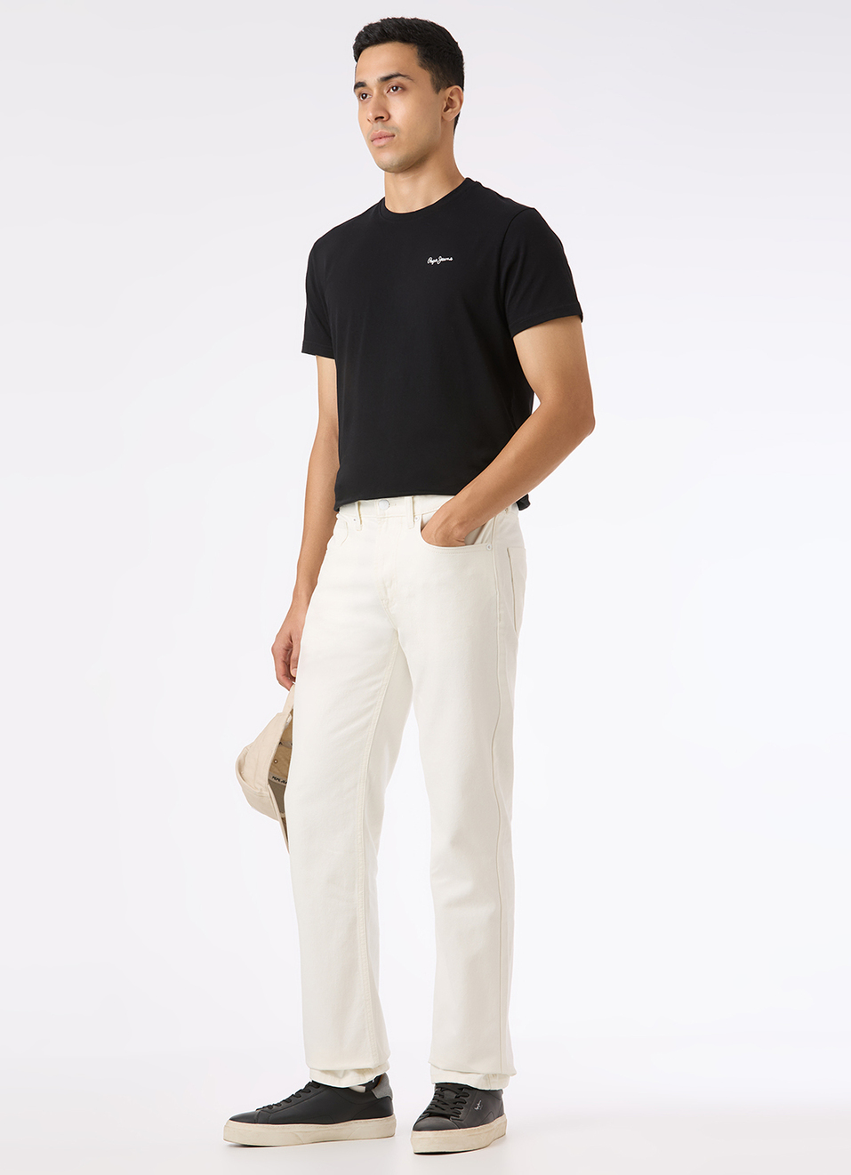 Men Ecru Mid Rise Straight Fit Stretchable Jeans, , large image number 1