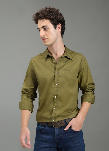 Men Olive Green Solid Shirt