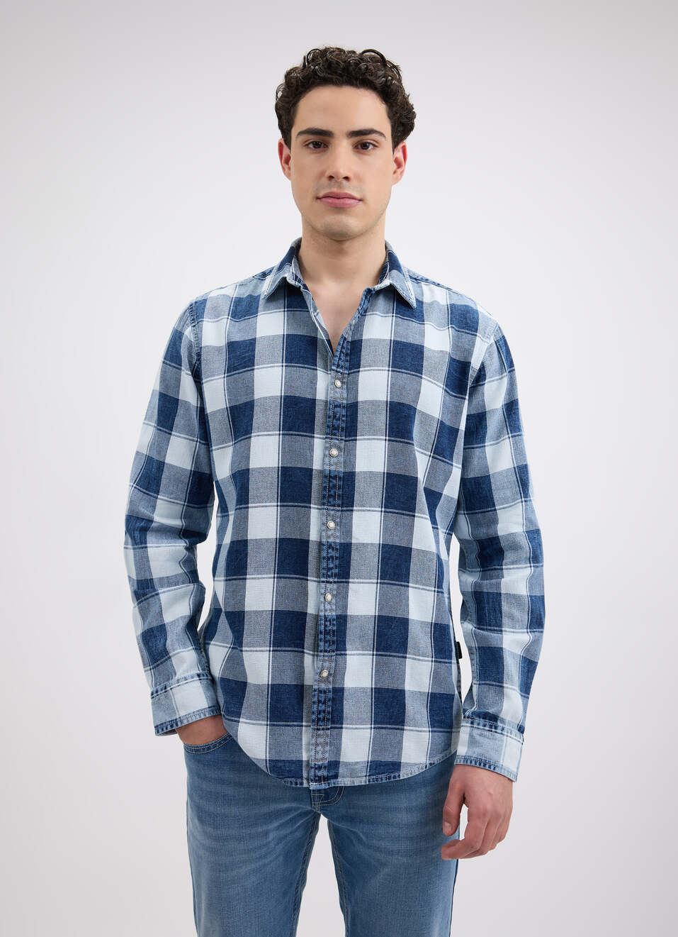 Men Indigo Check Full Sleeve Shirt, , large image number 1