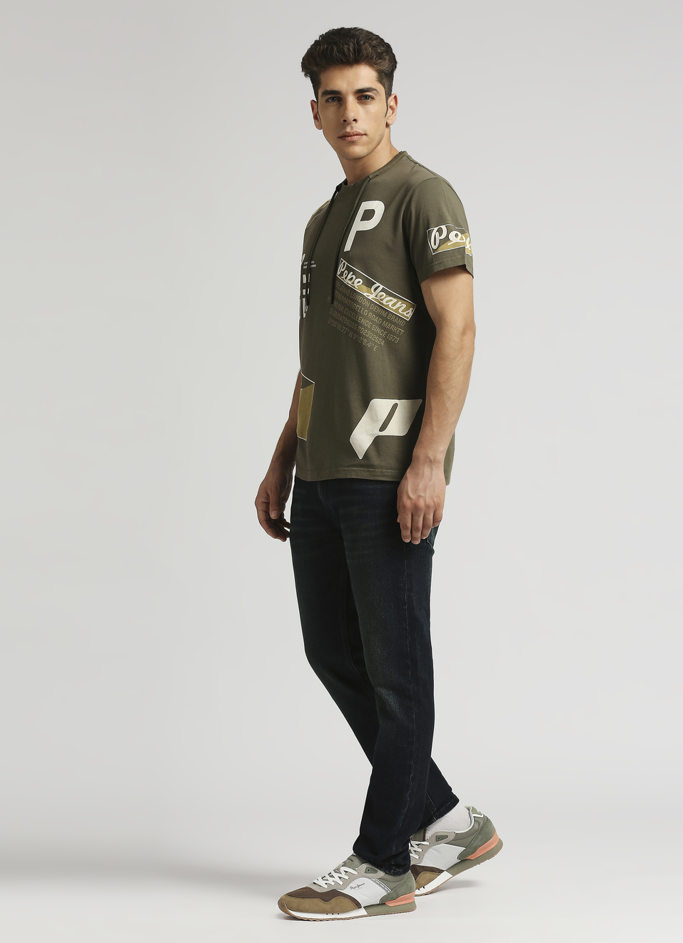Military Green Typographic Print Short Sleeve T-shirt, , large image number 5