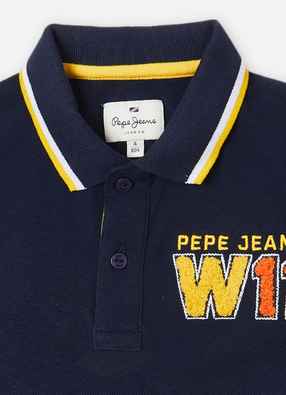 Boys Navy Ribbed Collar Short Sleeve Polo, , large image number 2