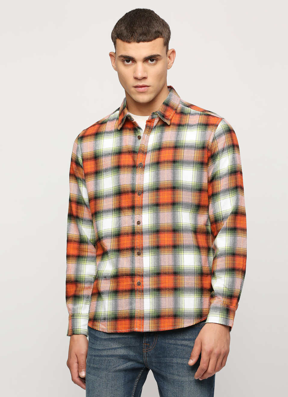Orange Checks Full Sleeve Shirt, , large image number 1