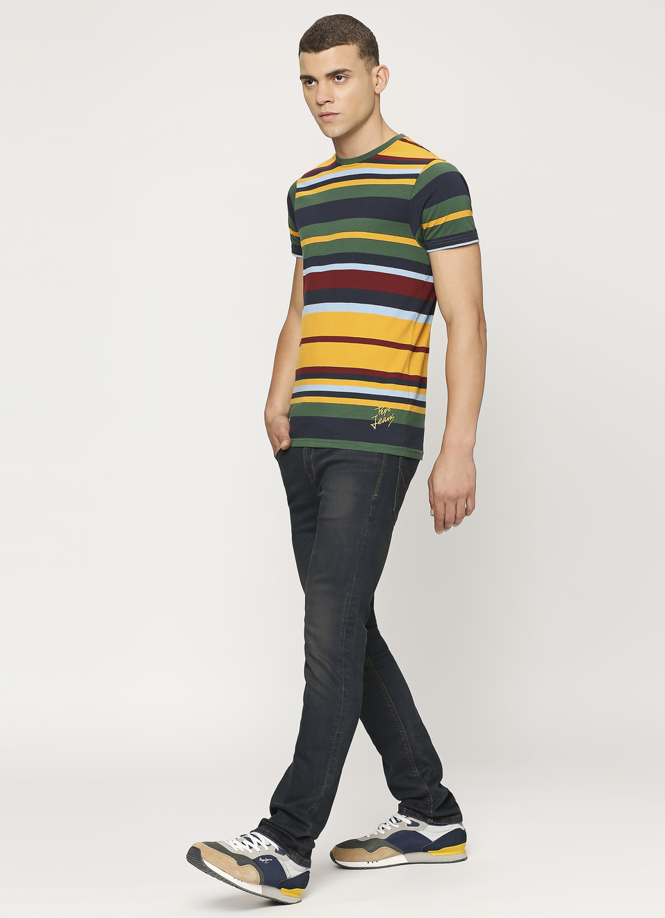 Yellow Striped Short Sleeve T-shirt, , large image number 5