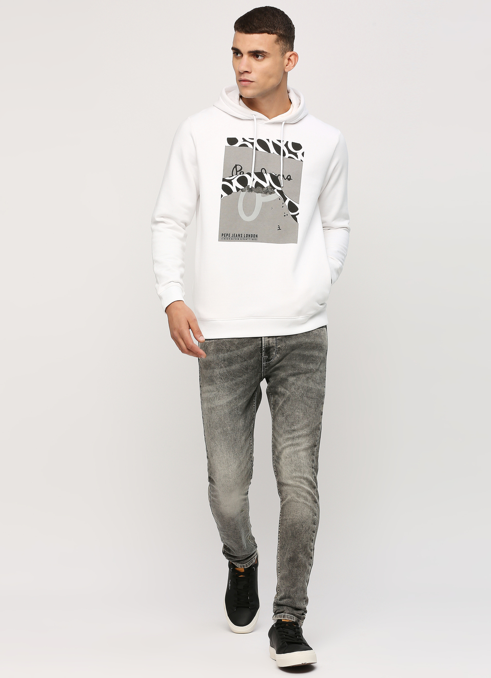 White Graphic Printed Hooded Sweatshirt, , large image number 7