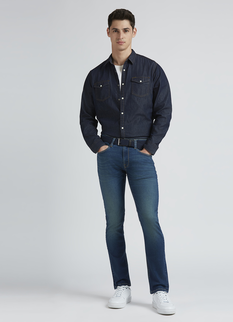 Danial Blue Low Rise Tapered Jeans, , large image number 1