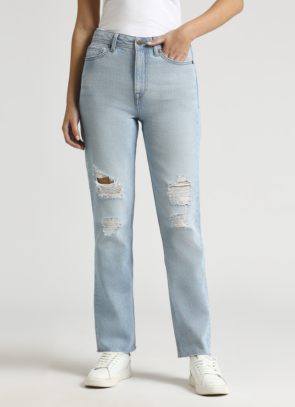 Mary Light Blue High Waist Straight Fit Jeans, , large image number 1