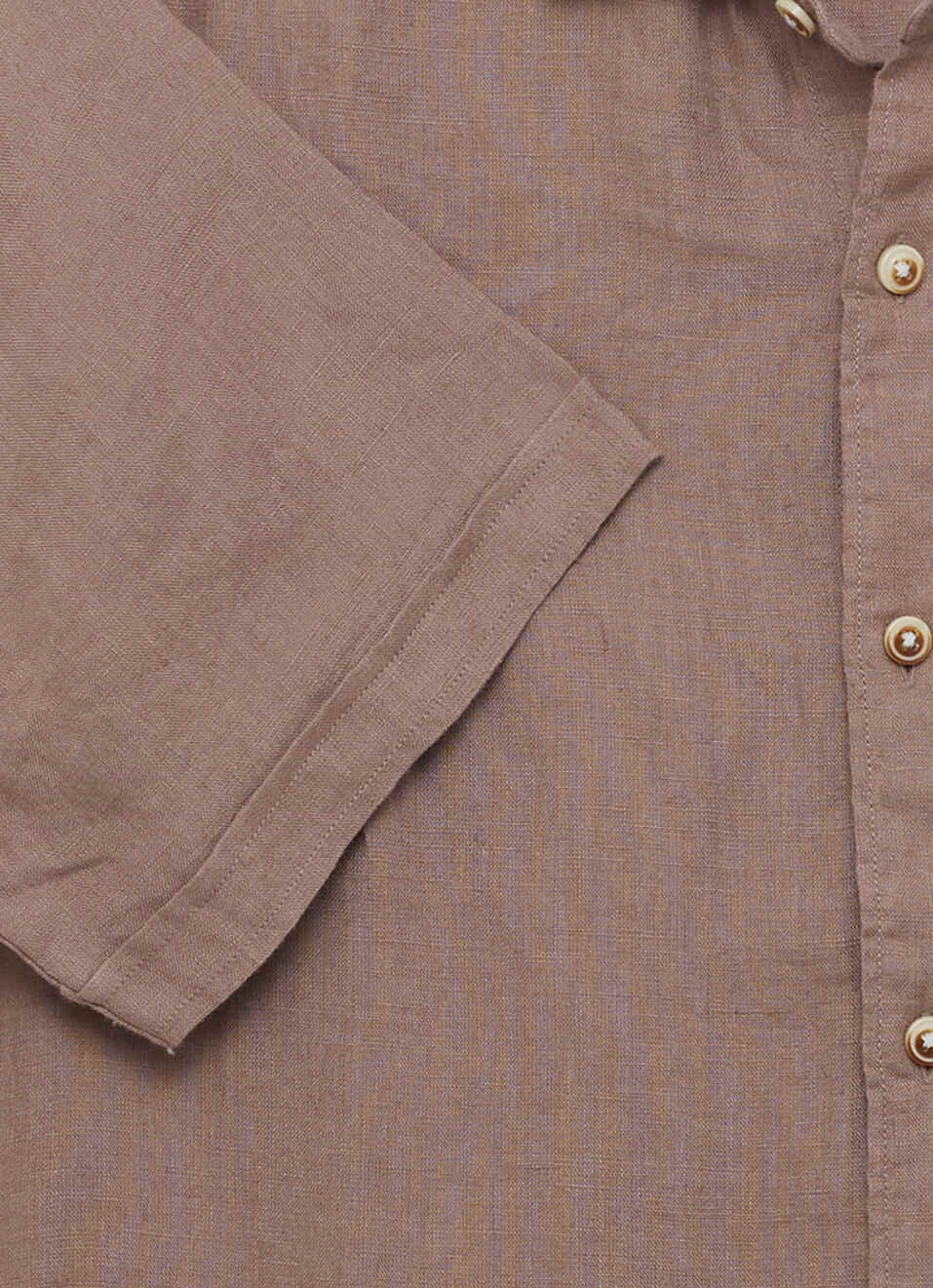 Men Brown Solid Pure Linen Short Sleeve Shirt, , large image number 7