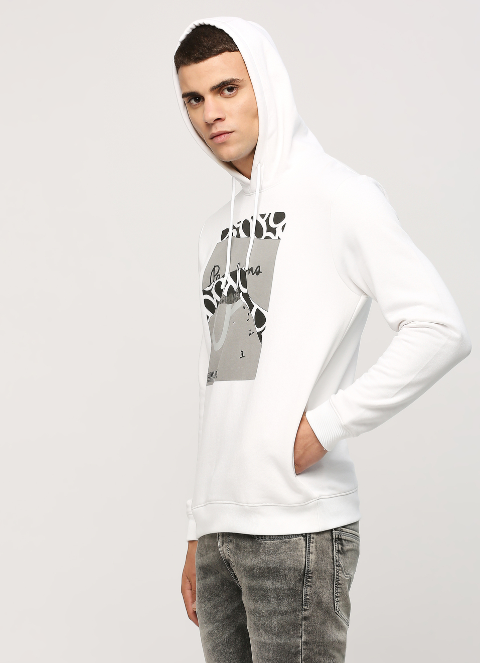 White Graphic Printed Hooded Sweatshirt, , large image number 3
