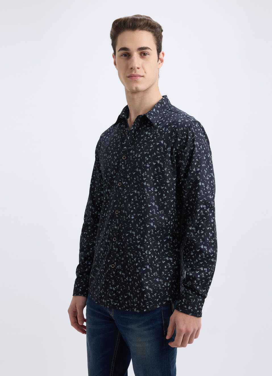 Men Black All Over Minimal Print Full Sleeve Shirt, , large image number 3