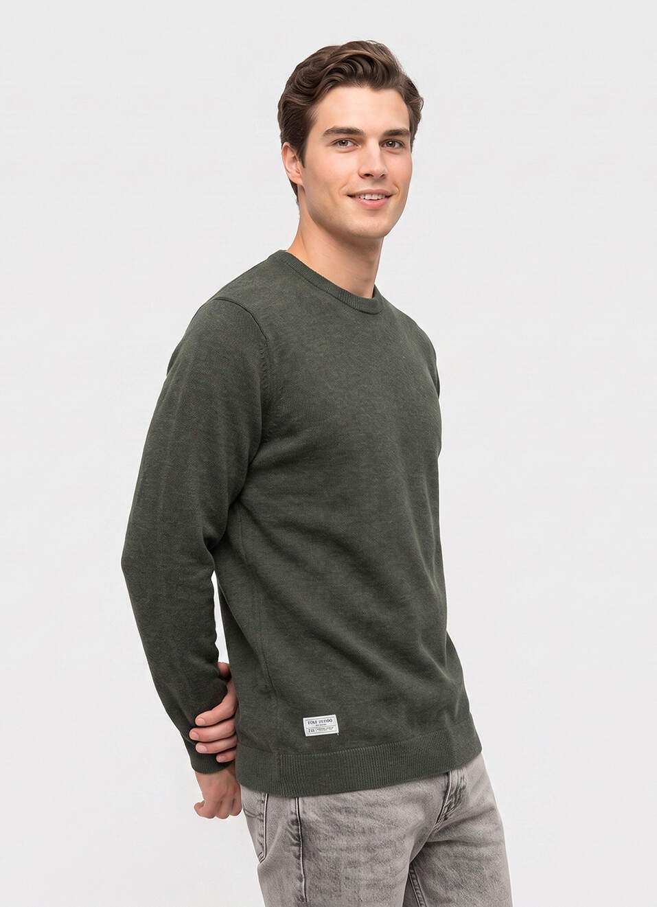 Men Green Solid Regular Fit Crew Neck Sweater, , large image number 3