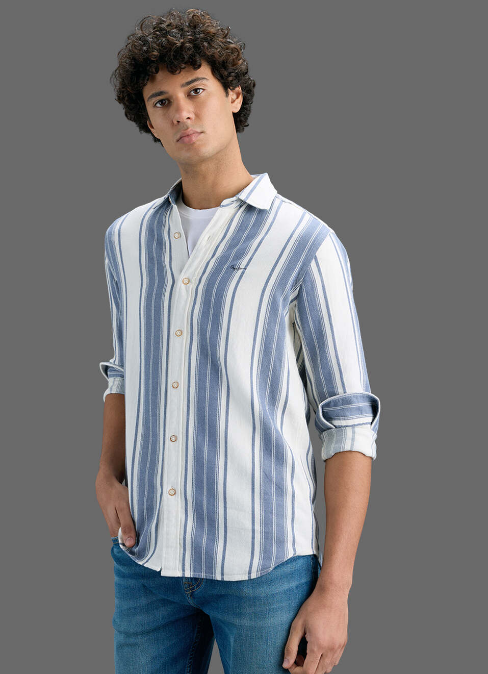 Men Blue Striped Shirt, , large image number 6