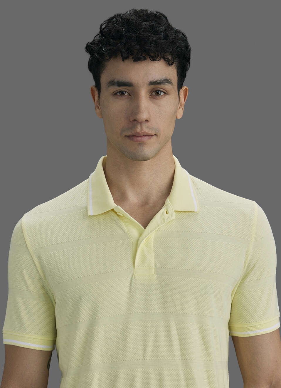 Men Yellow Striped Polo Collar T-shirt, , large image number 4