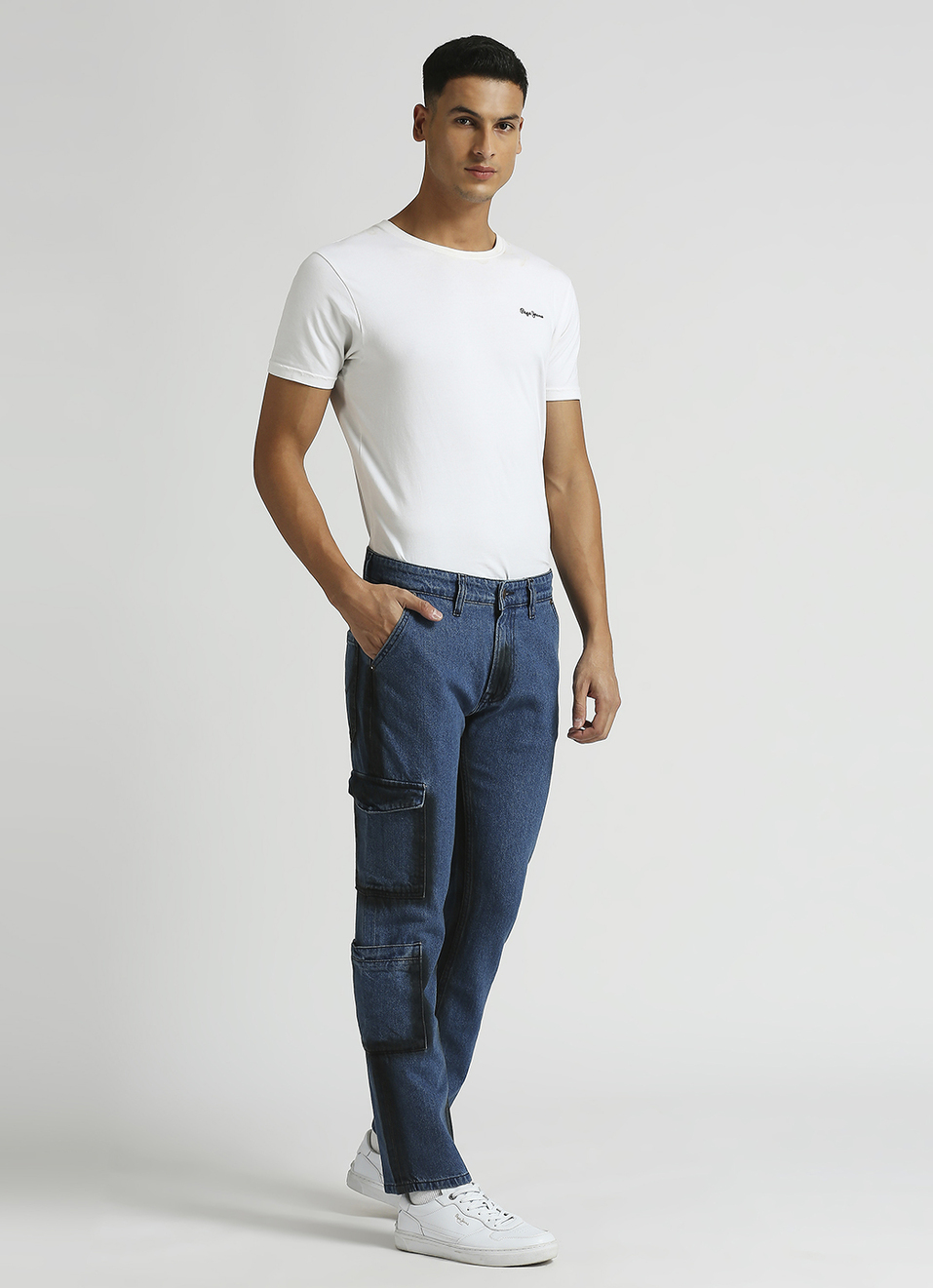 Cargo Straight Mid Rise Dark Blue Jeans, , large image number 1