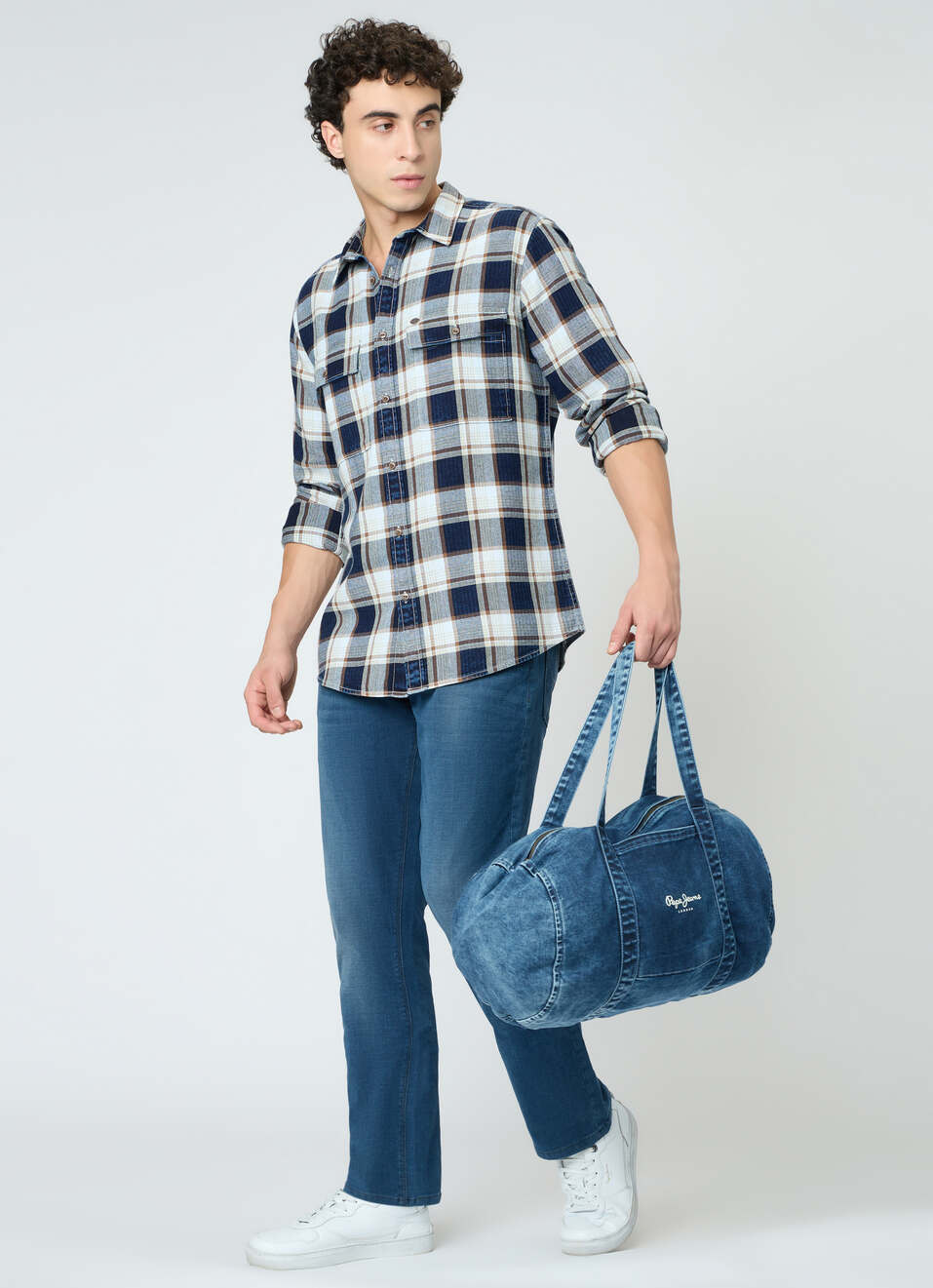 Men Indigo Blue Checked Shirt, , large image number 5