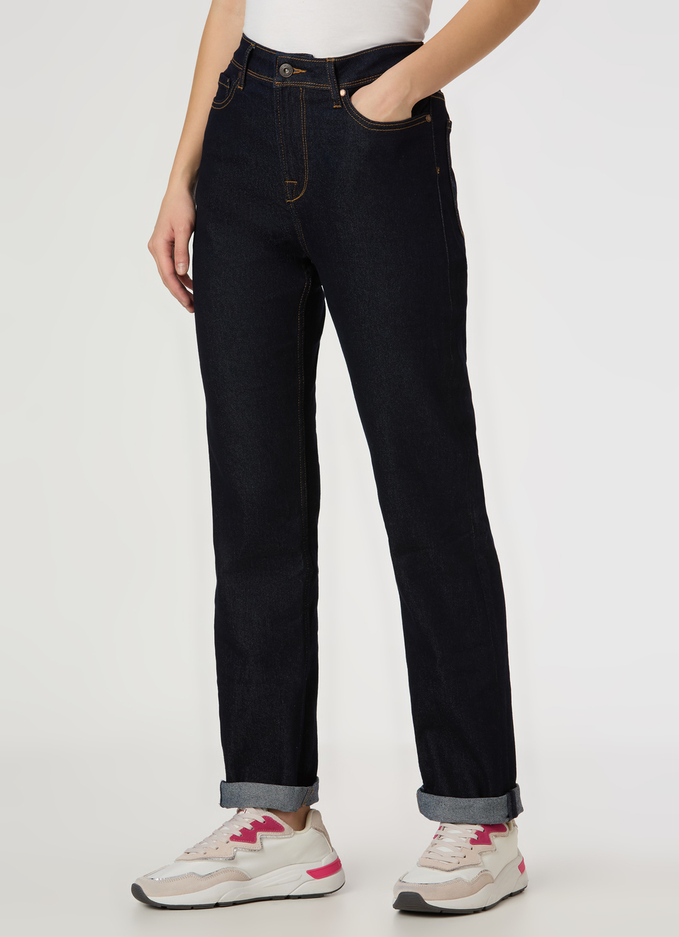 Women Dark Blue High Rise Straight Fit Stretchable Jeans, , large image number 3