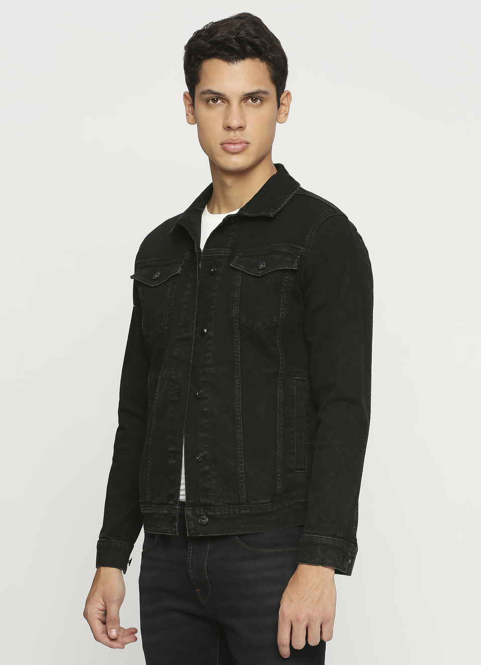 Black Denim Trucker Jacket, , large image number 3