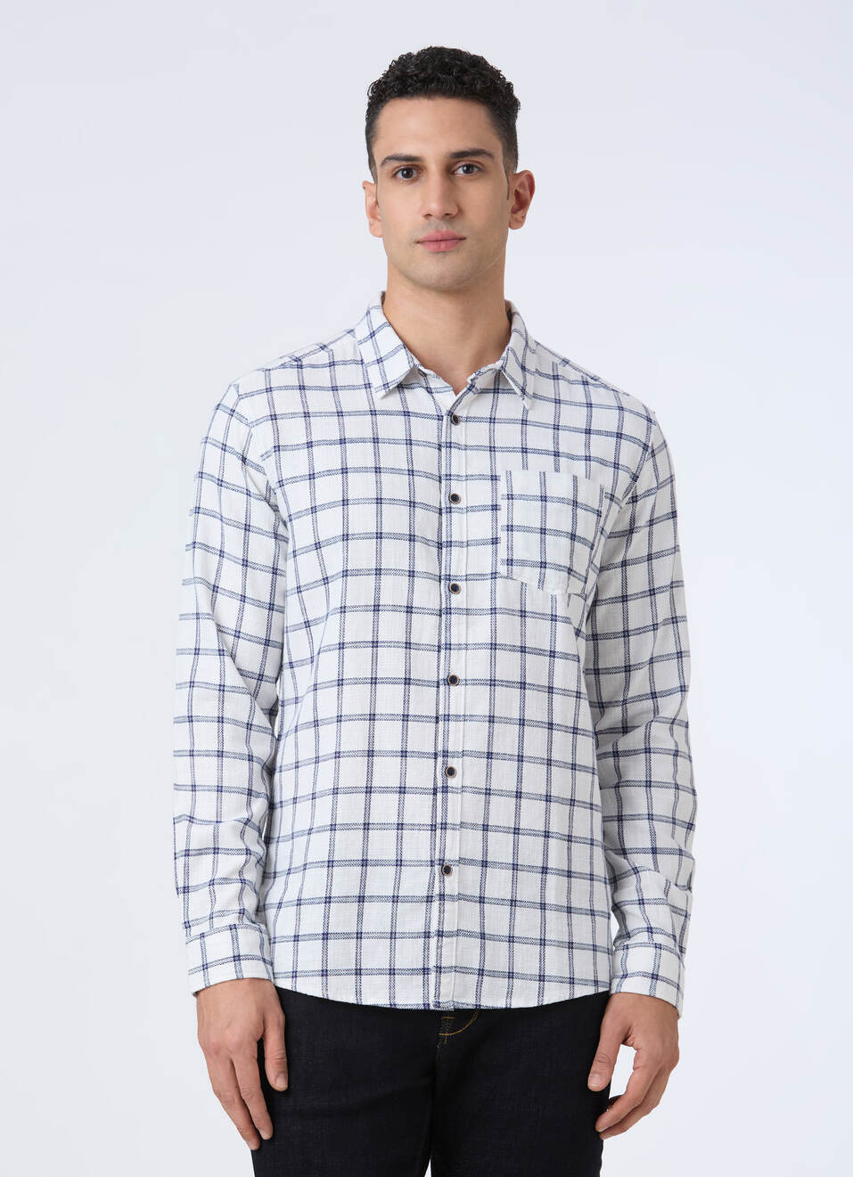 Men White Check Full Sleeve Shirt, , large image number 1