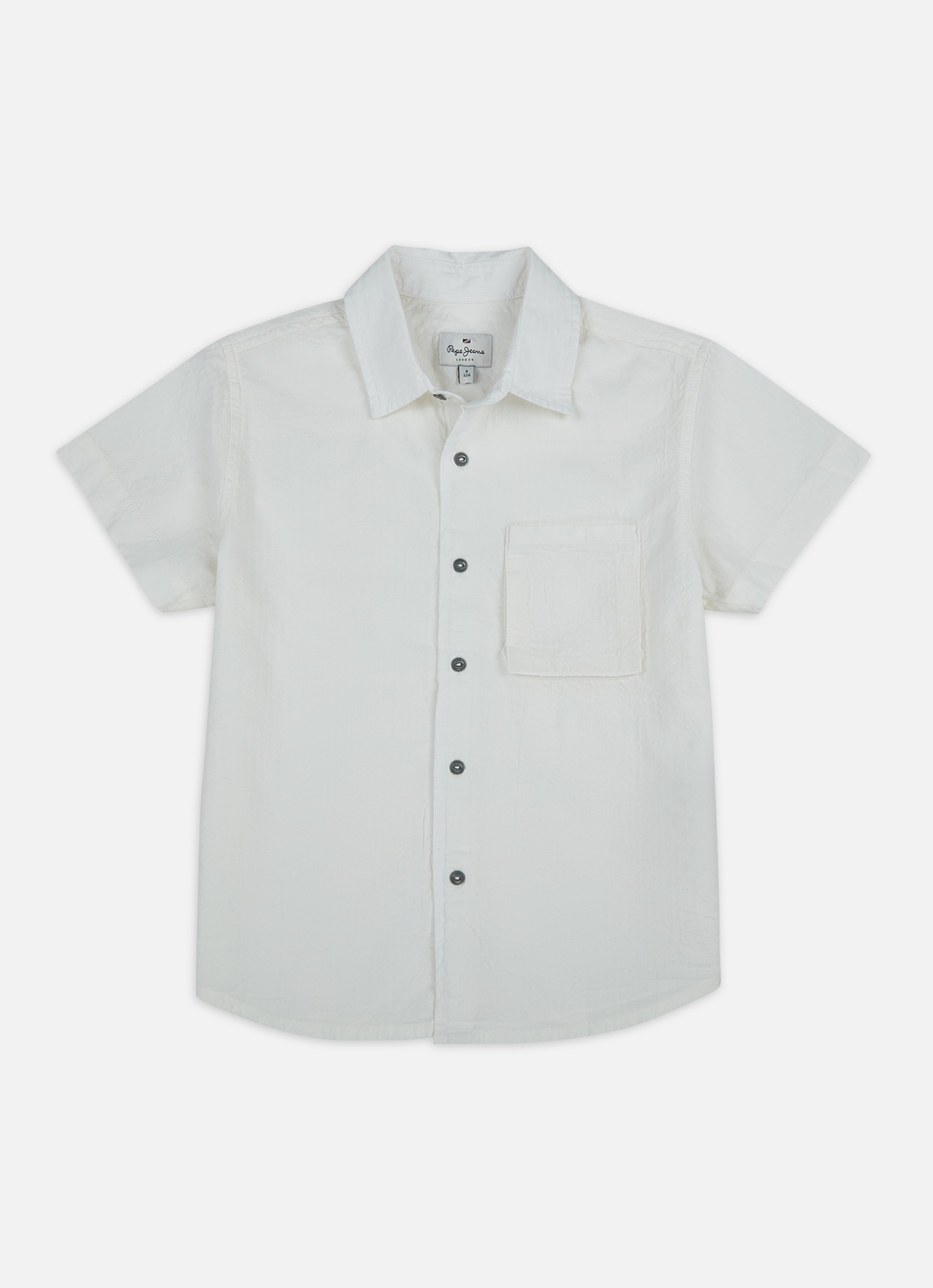 Boys White Trendy Pocket Short Sleeve Seersucker Shirt, , large image number 0