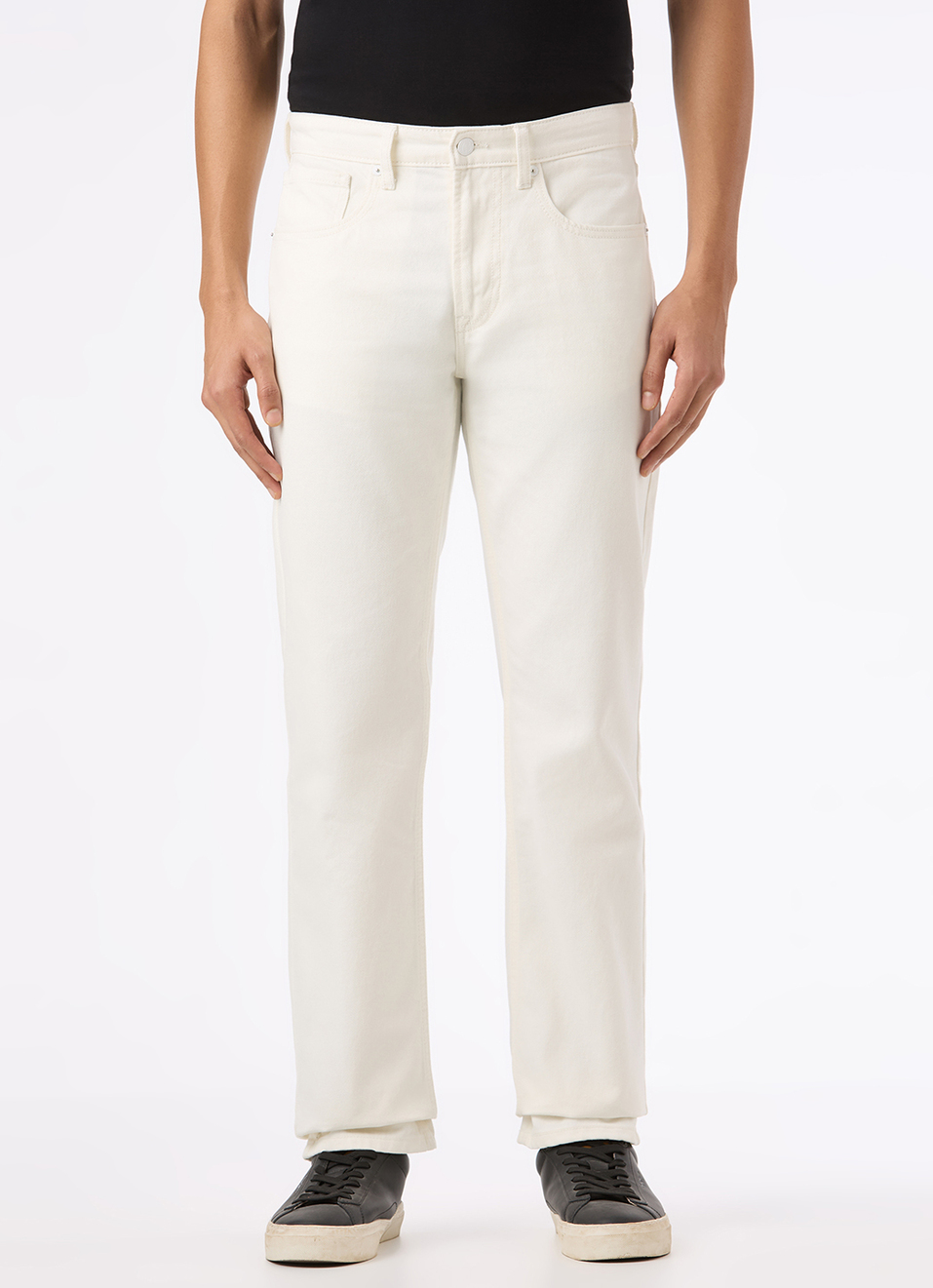 Men Ecru Mid Rise Straight Fit Stretchable Jeans, , large image number 2
