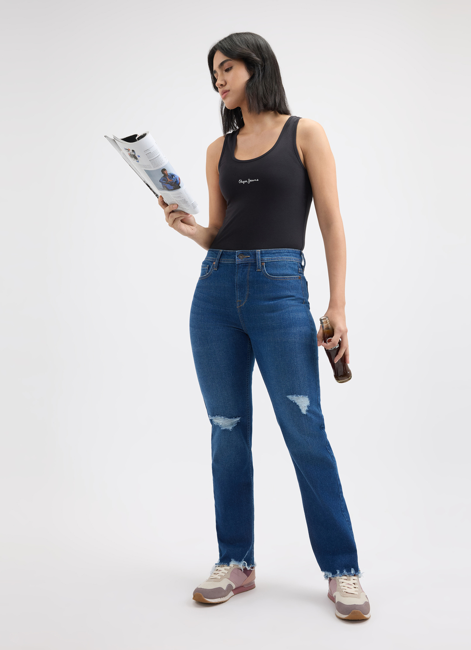 Women Blue Straight Fit High Rise Distressed Jeans , , large image number 0