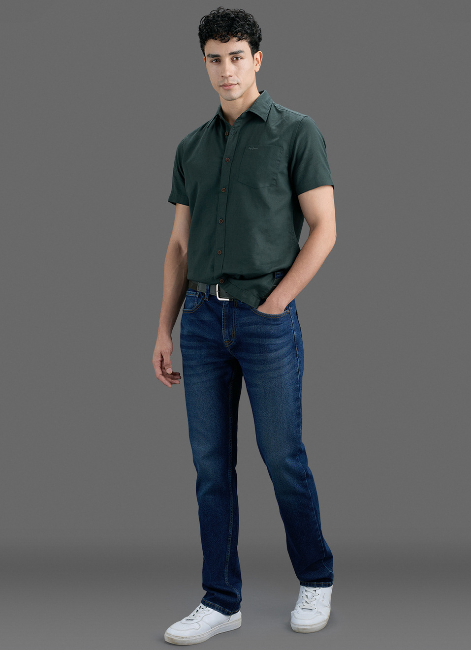 Men Dark Green Solid Cotton Linen Shirt, , large image number 2