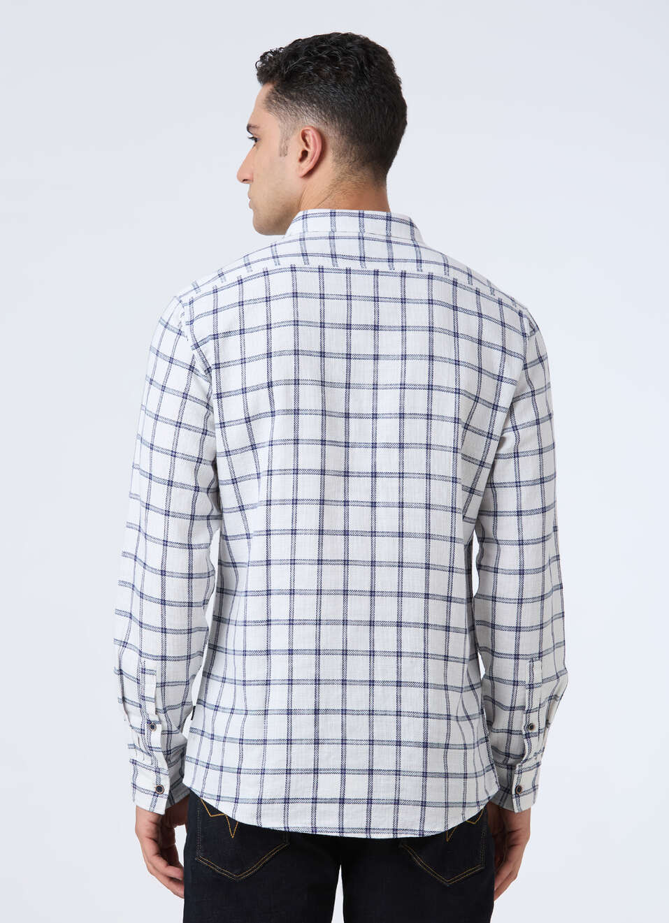 Men White Check Full Sleeve Shirt, , large image number 2