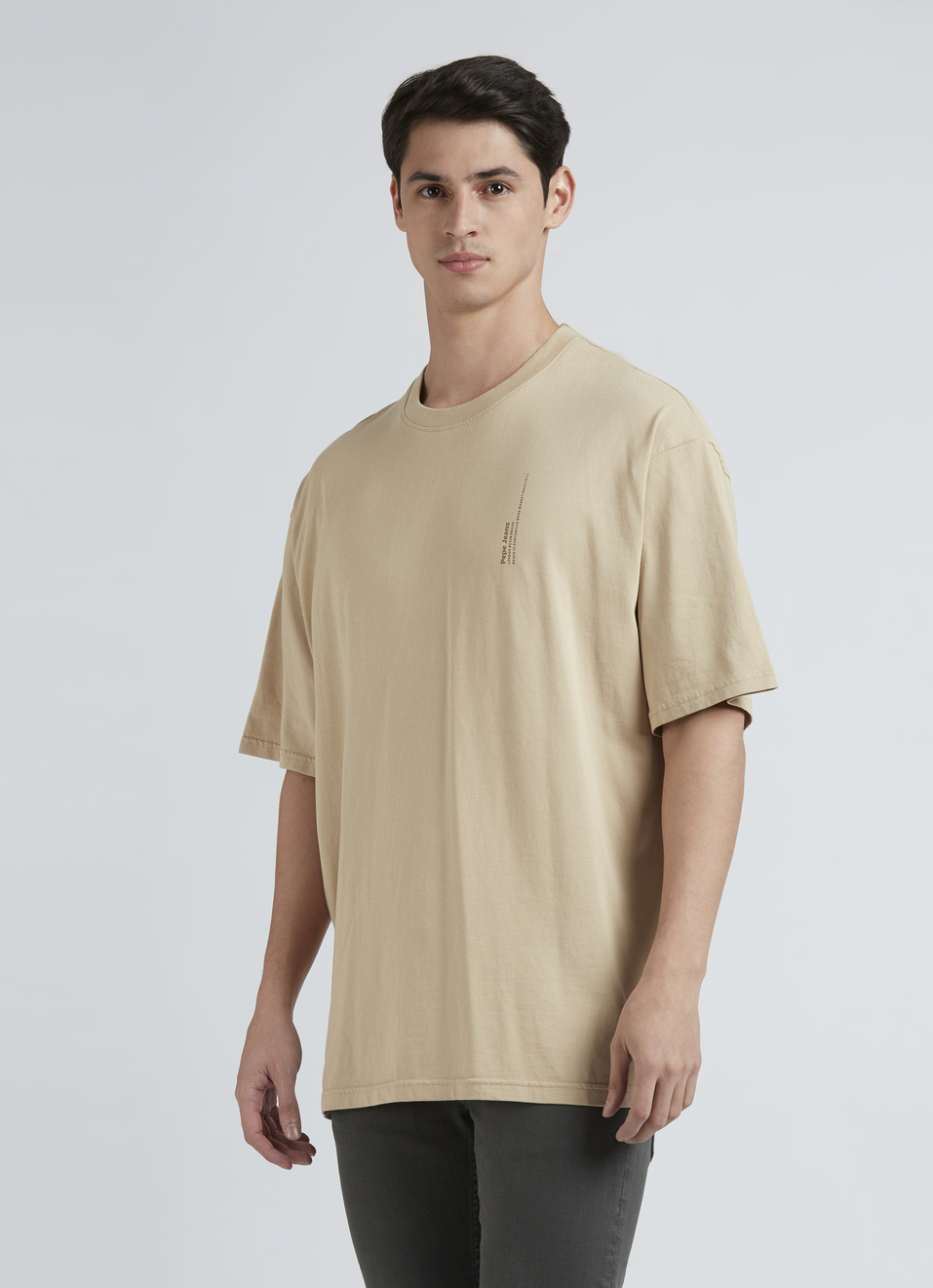 Beige Back Print Short-sleeve Oversized T-shirt, , large image number 3