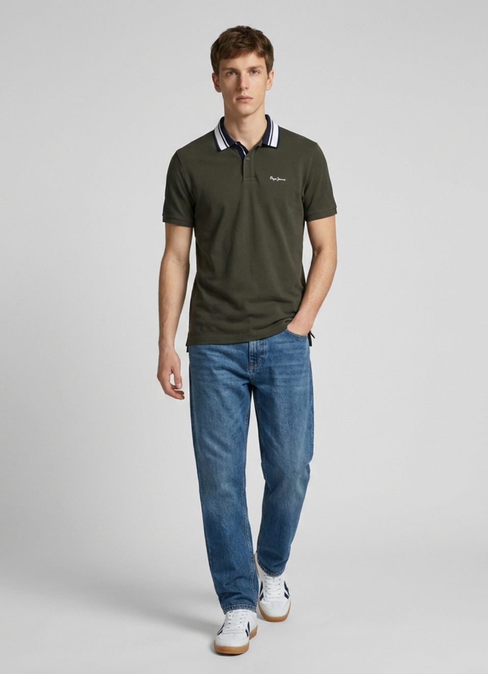 Men Green Solid Polo Collar T-shirt, , large image number 5