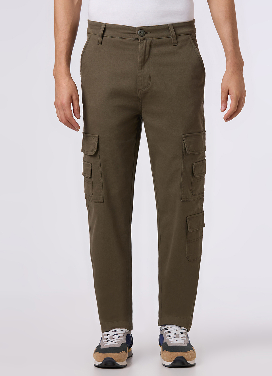 Men Olive Green Multi-pocket Utility Design Cargo Pants, , large image number 1