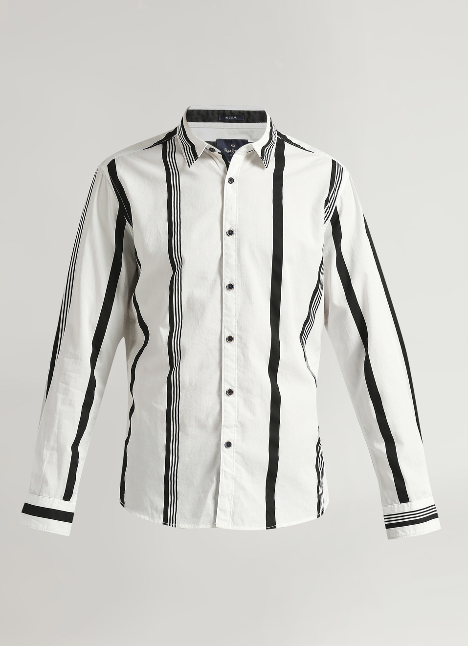 White Narrow Stripes Twill Long Sleeve Shirt, , large image number 6