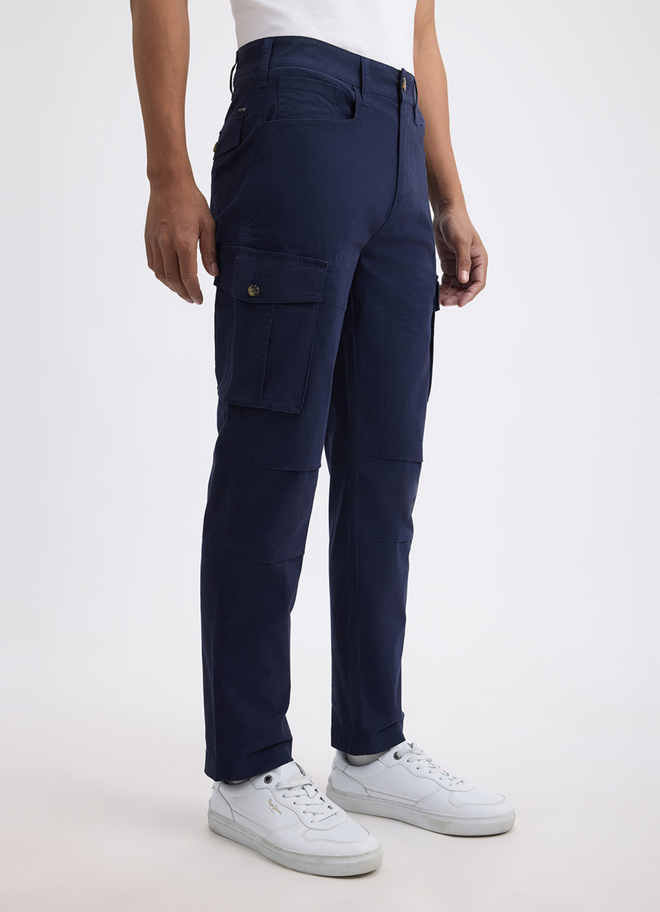 Men Blue Mid Rise Stretch Cargo, , large image number 6