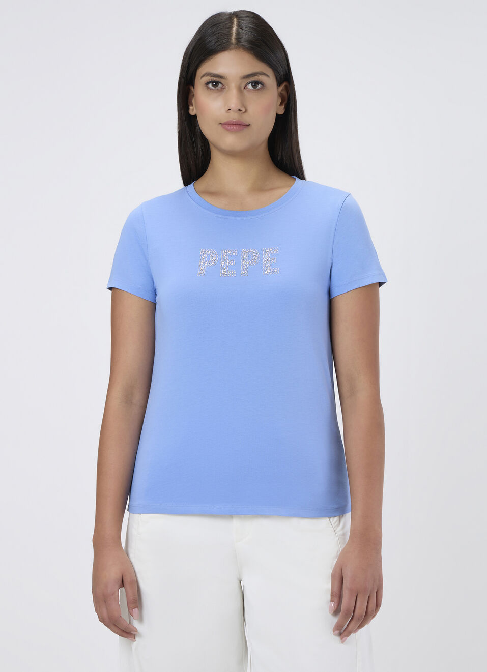 Women Blue Embellished T-shirt, , large image number 1