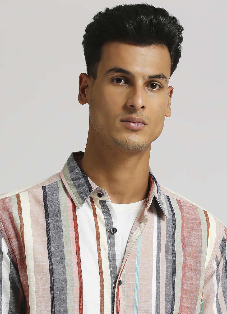 Peach Yarn Dyed Dobby Stripes Long Sleeve Shirt, , large image number 4