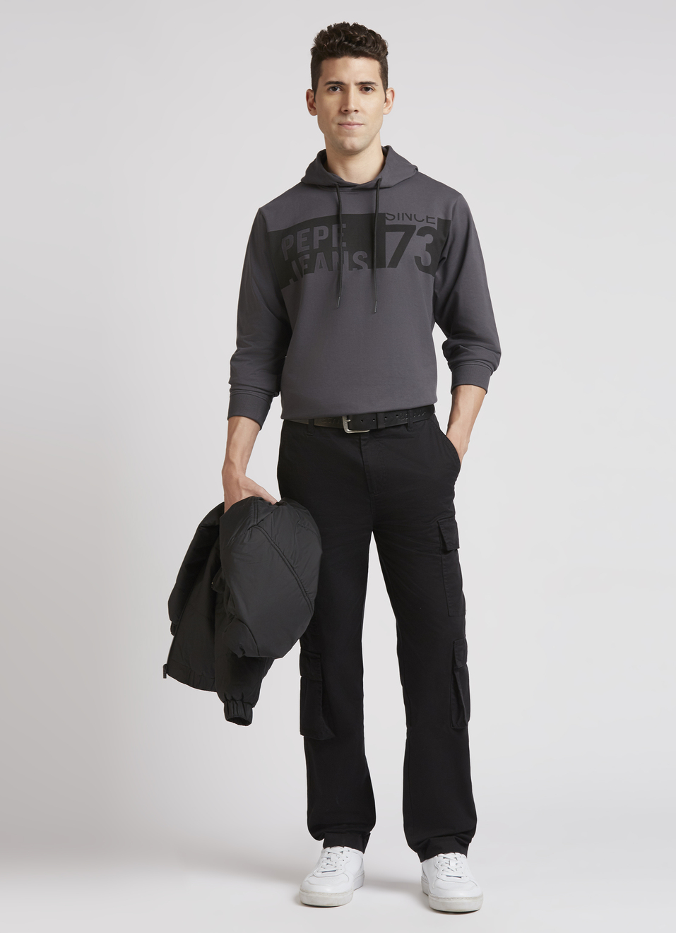 Grey Graphic Print Full Sleeve Hooded Sweatshirt, , large image number 5